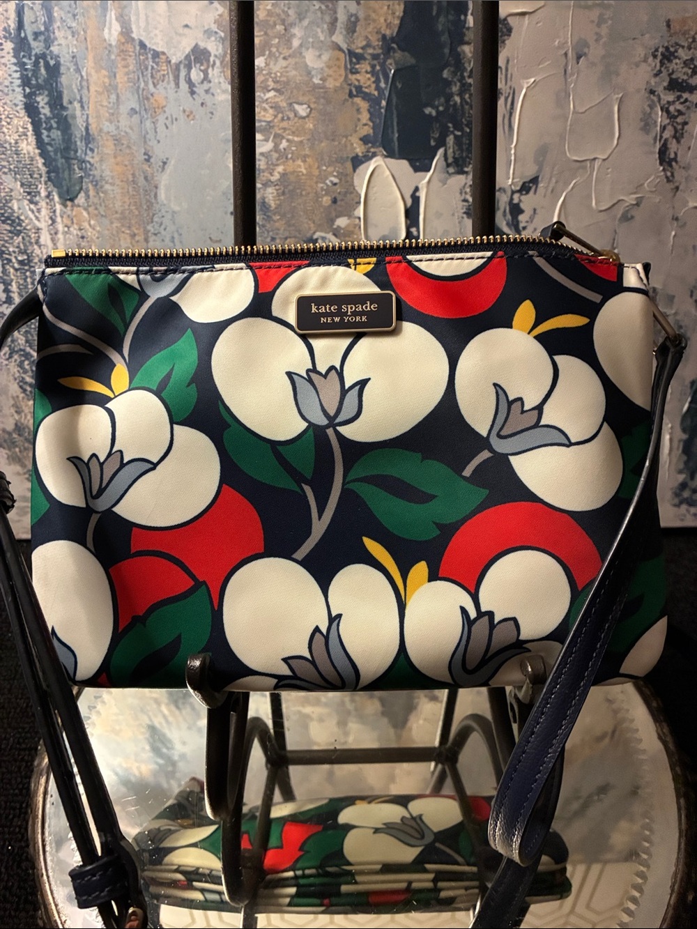 NEW KATE Spade NYC Dawn Triple Gussett Navy Multi Floral Crossbody